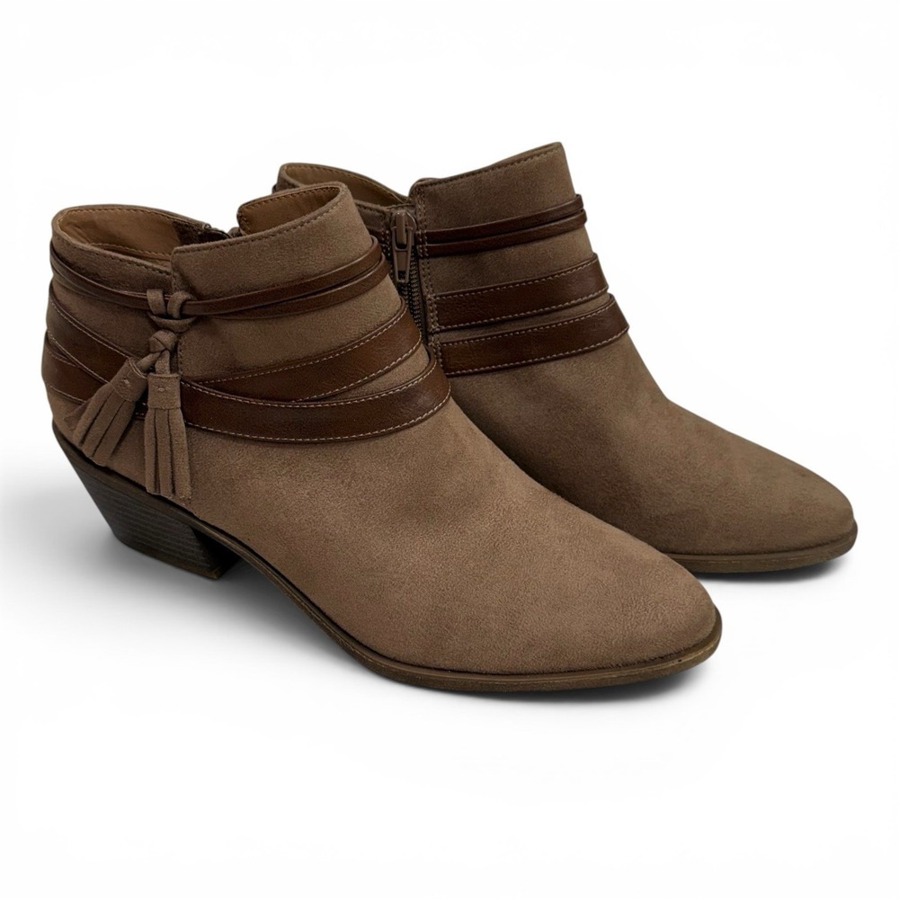 LifeStride Paloma Tan Faux Suede Tassel Ankle Bootie Boots Women's Size 8.5M NEW